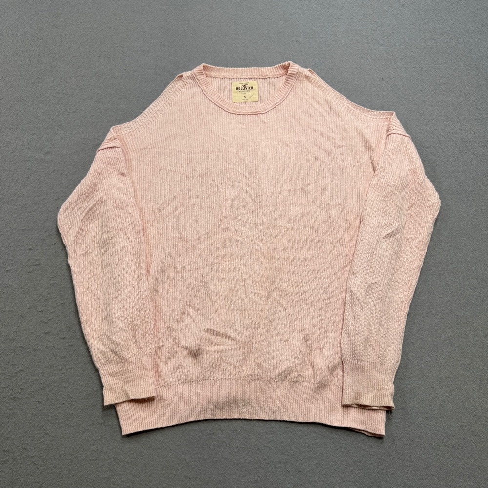 Y2K Hollister Sweater Women's Small Pink Ribbed Knit Crewneck Loose Fit Pullover